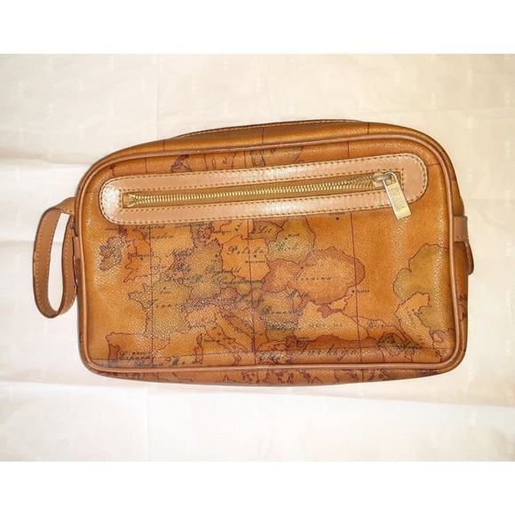 Alviero Martini "1A Classe" world map clutch wristlet Toiletry cosmetic bag - Picture 1 of 7